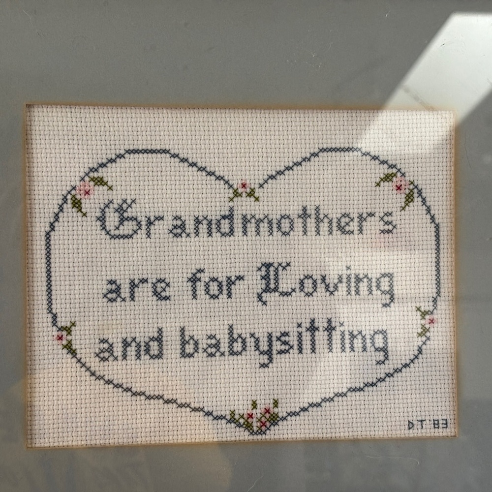 Grandma Core Cottage Core White Framed Cross-Stitch Art Grandmas are for Loving - Picture 2 of 3